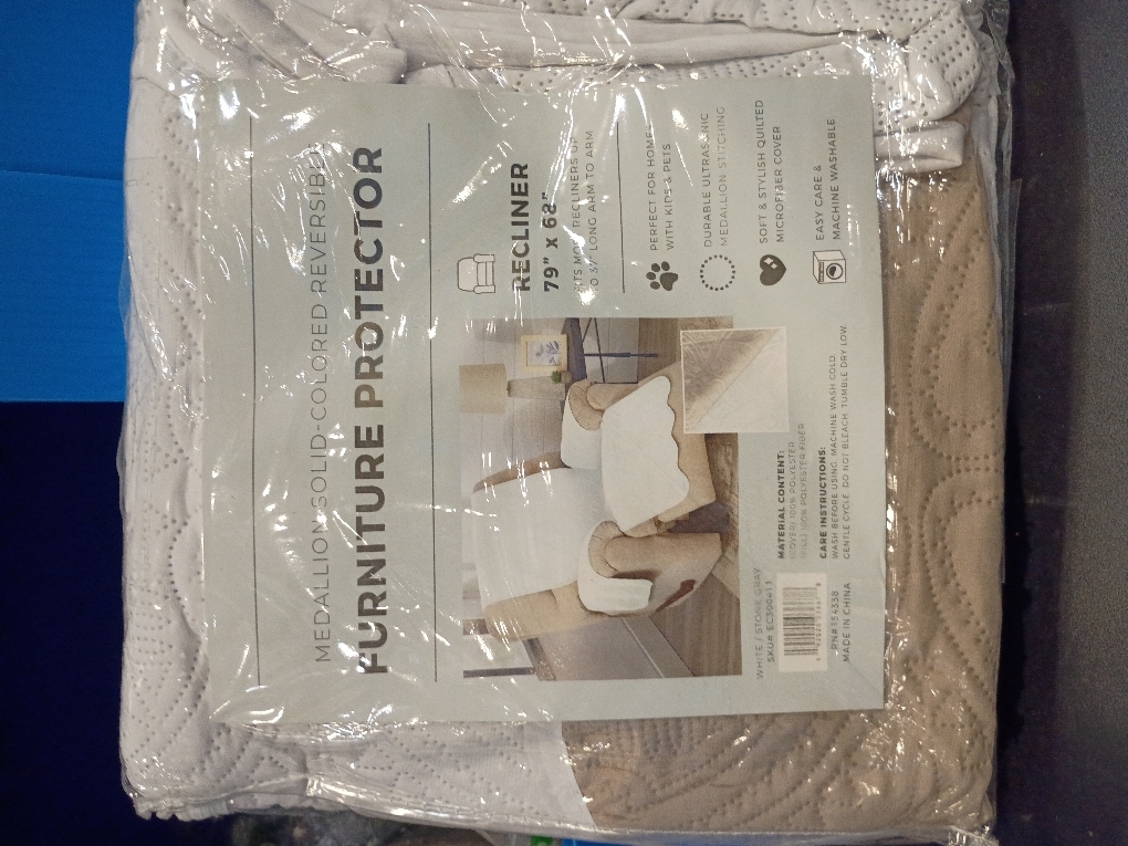 Reversible Recliner Chair Cover - Washable Slipcover Furniture Protector with Elastic Straps - Furniture Cover for Dogs, Kids, and Pets - Quilted & Stitched Detail (Recliner, White / Sand) 79x68