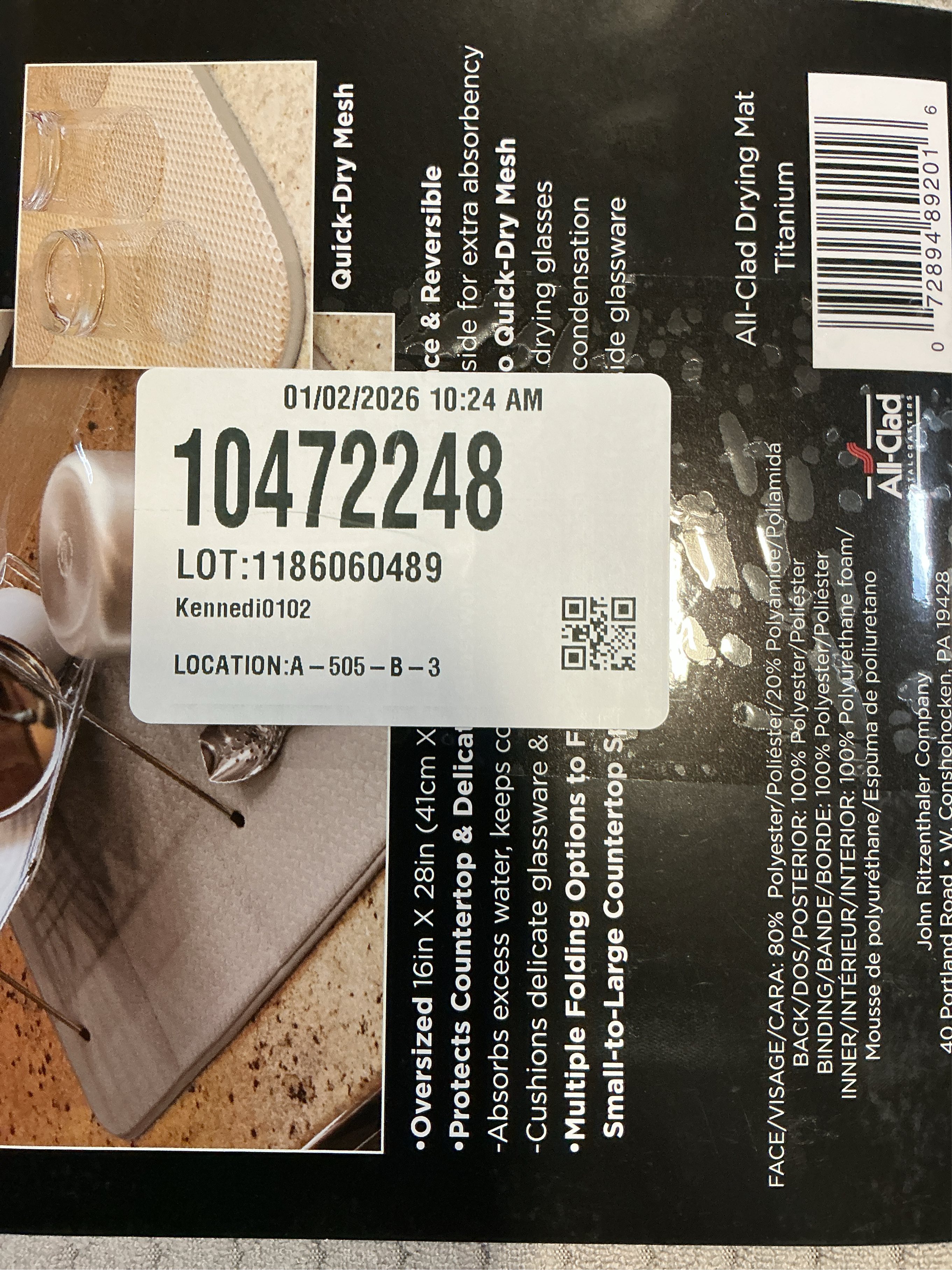 All-Clad Premium Reversible Dish Drying Mat for Kitchen: 16 x 28 Ultra-Absorbent, Long-Lasting, No Condensation, and Oversized for Large Pots and Pans - 2 Pack, Titanium