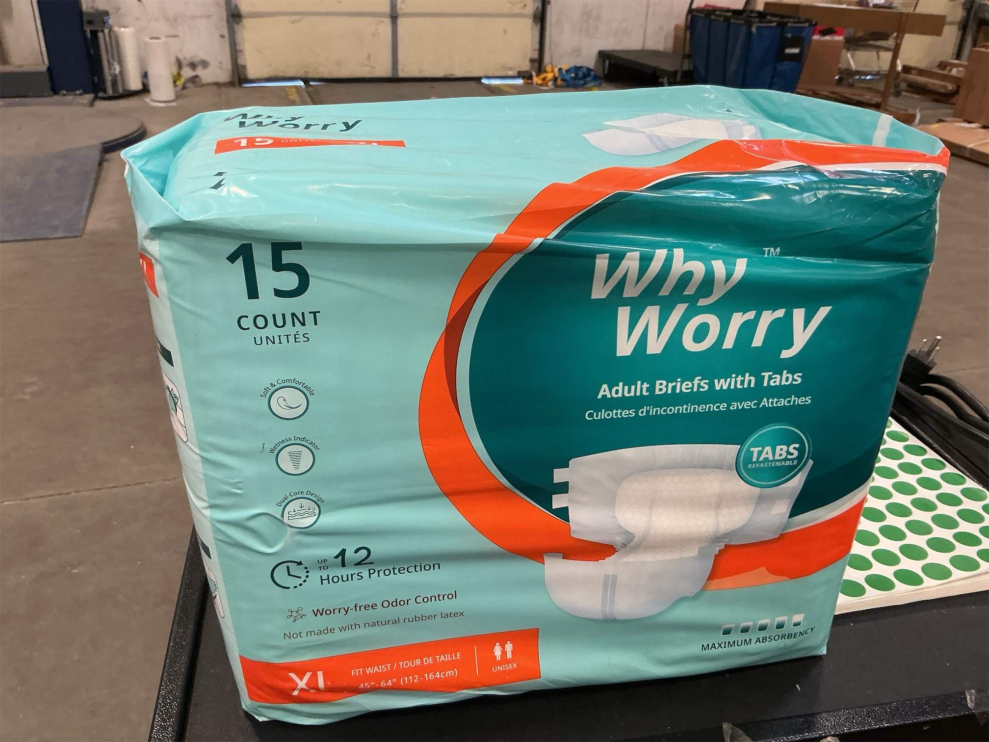 WhyWorry Adult Diapers with Tabs, Disposable Incontinence Briefs for Women & Men with Maximum Absorbency, Adult Briefs for Incontinence Overnight, Odor Control, Unisex, XLarge, 15 Count