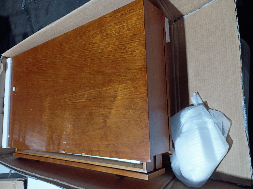 Camaflexi Mid Century Modern Desk Solid Wood Writing Table for Small Spaces, Brown (little damaged; see the picture) (No test)