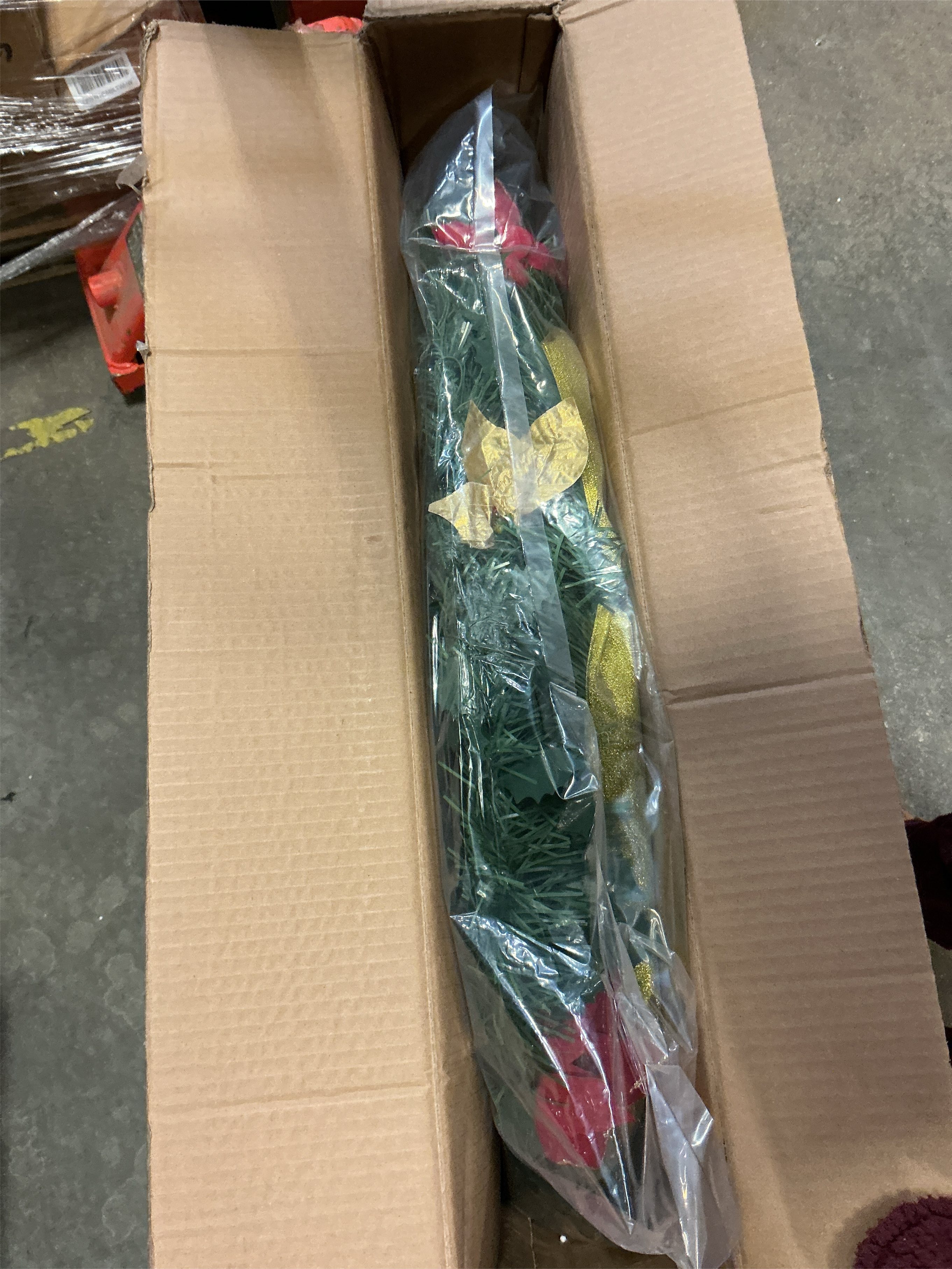 Decoway Pre Lit Pre Decorated Christmas Tree Pop Up Christmas Tree and Warm White LED Lights,Holiday Party Decorations,Red Gold (Yellow, 6 FT)