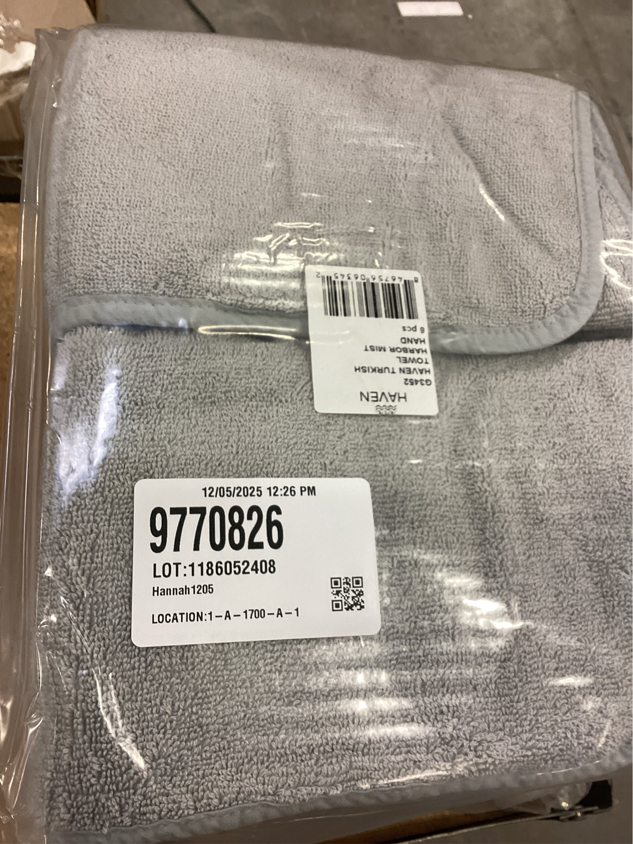 Haven Turkish Cotton Hand Towel in Harbor Mist Grey 6 pack