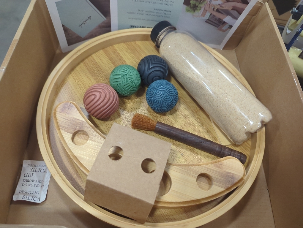 ENSO Zen Garden for Desk, Japanese Bamboo Sand Tray Therapy Kit | Lead-Free Granite Stone, Patented Elemental Design, 1-Inch Deep Bamboo Base, Includes Rake and Brush, Adult and Kids Use