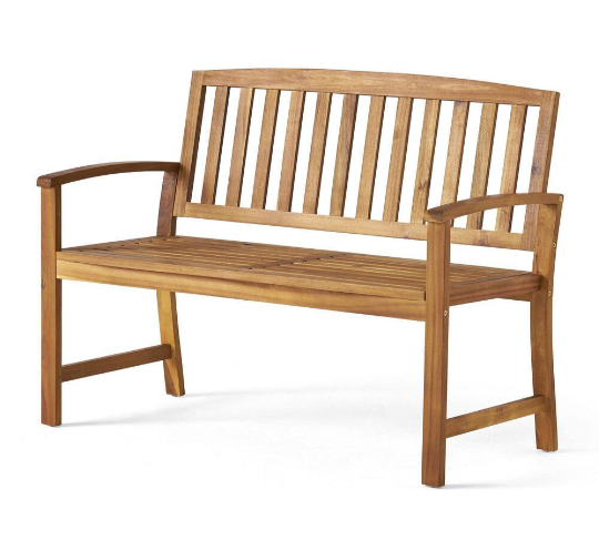 Teak 48.8 in. Acacia Wood Outdoor Bench with Curved Backrest and Arch Armrest Garden Bench 2-Person Patio Benches
