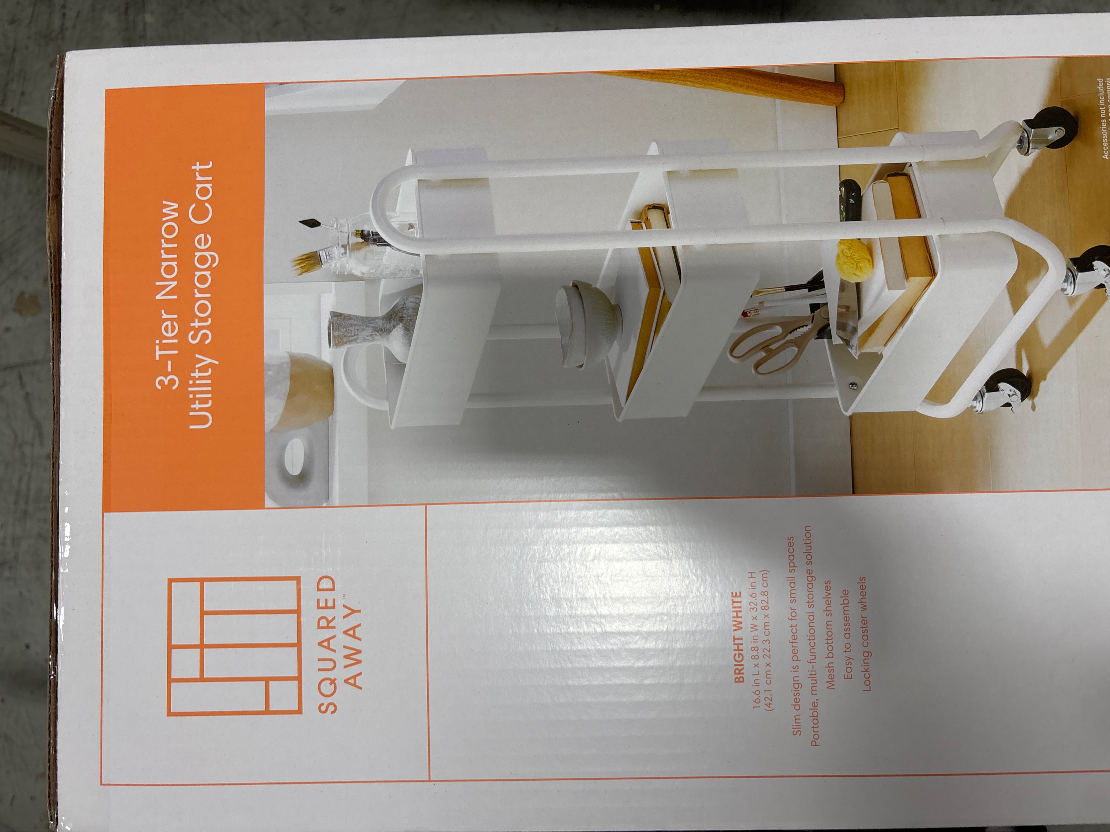 Squared Away 3-Tier Narrow Utility Storage Cart in Bright White