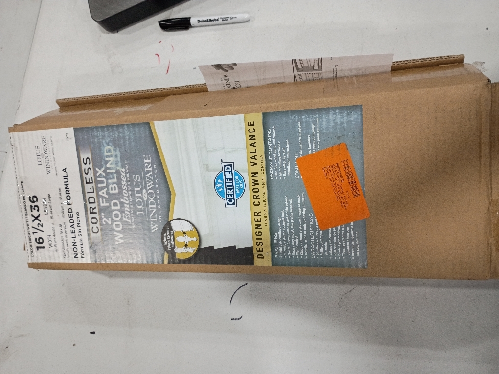 Lotus & Windoware Cordless, 2 Inch Faux Wood Blind ; Color Bright White (See the pictures for the size)