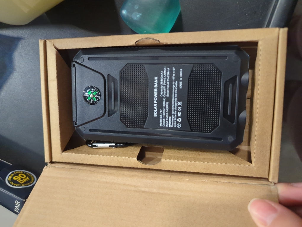 10000mAh Solar Power Bank with Type-C & Dual USB Ports for iPhone、Samsung & More，Shockproof, Dustproof, with Compass & LED Light,Safety Protections,Perfect for Outdoor & Daily Commute (Black)