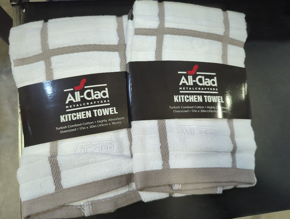 All-Clad Checked Kitchen Towel: Highly Absorbent, Super Soft Long Lasting - 100% Cotton, 17x30 Tea Towel for Cleaning & Drying Dishes, Pans, Glassware, or Countertops, (2-Pack), Titanium Gray