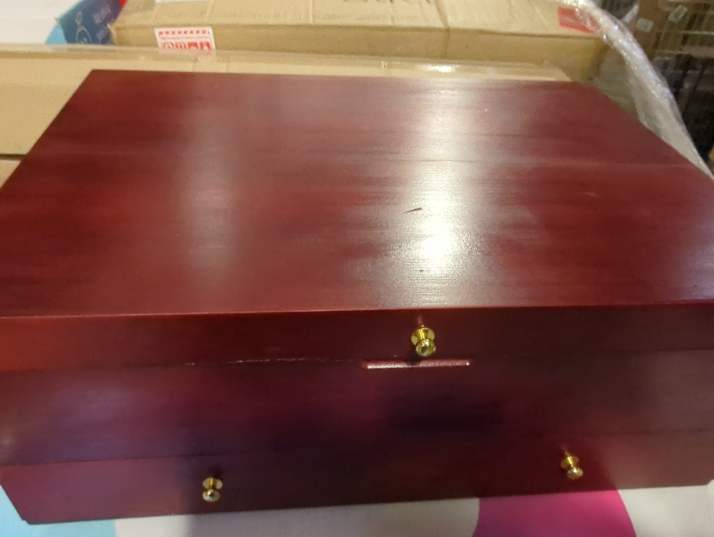 Silverware Storage Box, Kitchen Drawer Organizer, Drawer-containing flap-type storage box, Wood Chest, with Tarnish Proof Felt Lined, Storage Silver Chest for Kitchen (2 layer)