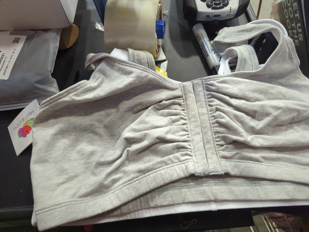 Size 42/ 3 PACK Fruit of the Loom plus Beyond Soft Front Closure Cotton Bra, 3-Pack Black/ White/Heather Grey  (Included 1PCS Grey SIZE 44)