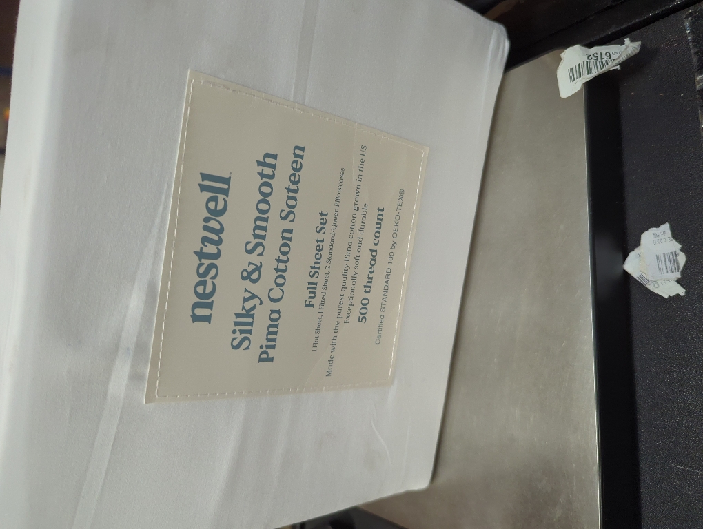 Size queen..Nestwell Pima Cotton Sateen 500-Thread-Count Full Sheet Set in Bright White