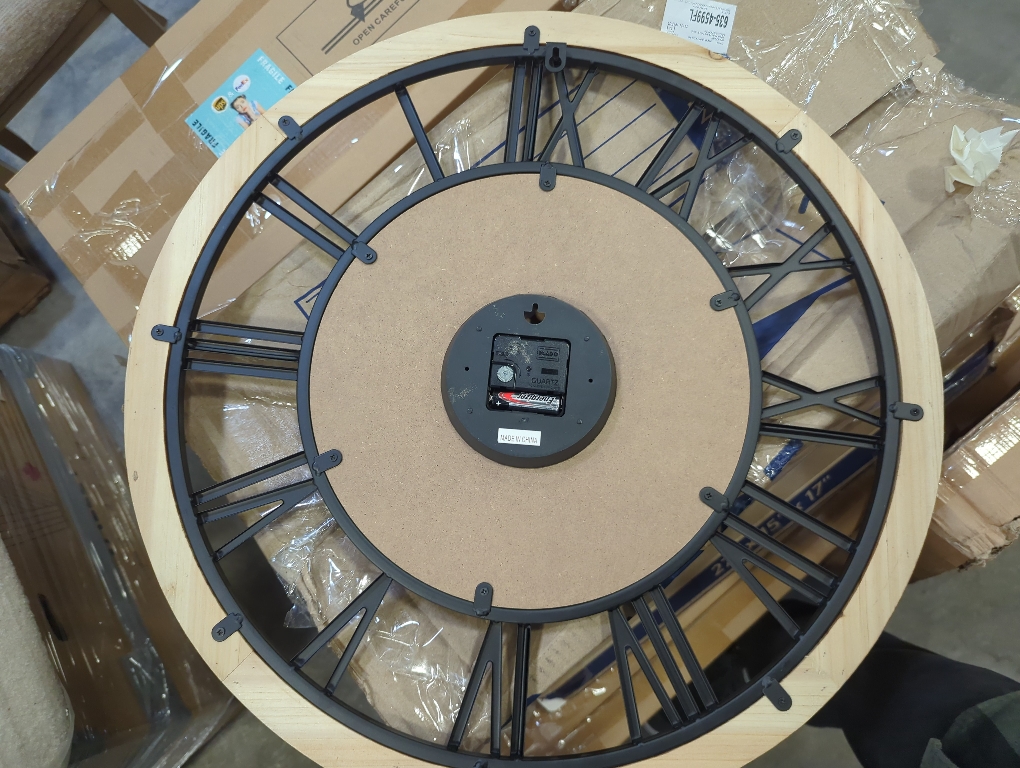 Montoire 24 Inch Wooden Farmhouse Wall Clock, Extra Large for Living Room Decor - Big Rustic Wood Large Round Wall Clock 24 Inches or Larger, Battery Operated with Decorative Roman Numerals