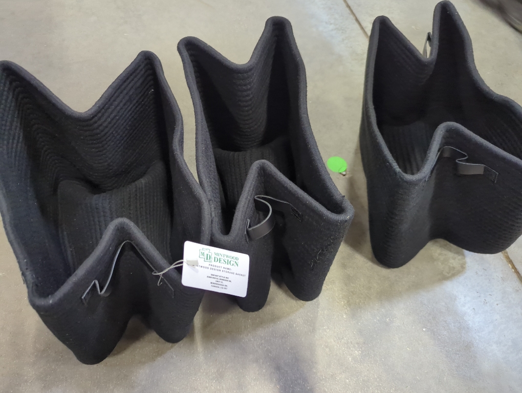 MINTWOOD Design 3-Pack Storage Baskets for Shelves, Decorative Baskets for Organizing, Woven Baskets for Storage, Book Basket Cube Bin Box, Pantry Closet, Shoe Organizer, Black / Black