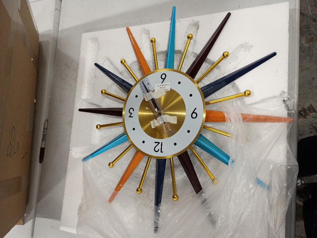 Large Wall Clock 22 Inch Modern Wall Clock Starburst Mid-Century Modern Decor Non-Ticking Battery Operated Colorful Clock Home Decorations for Living Room Bedroom Kitchen Office