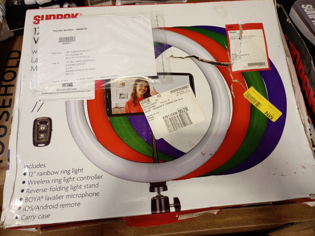 Sunpak - 12 Rainbow Ring Light Vlogging Kit W/BOYA Lavalier Microphone and Bluetooth Remote for Smartphones and Cameras