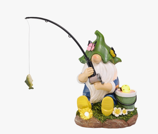 Solar Gnome Fishing for Outside Yard Porch Patio Lawn