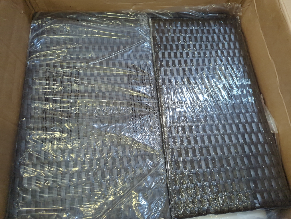 Outdoor Set, 2 Corner Chairs and 1 Glass Square Table Gray Weave Pattern