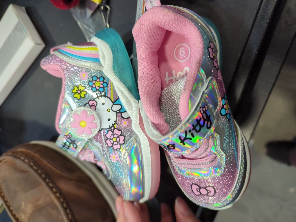 Size 6 Toddler Hello Kitty Athletic Sneakers - 6T: Hook & Loop Closure, Elastic Laces, Animal Prints, Textured Outsole, CR2032 Battery