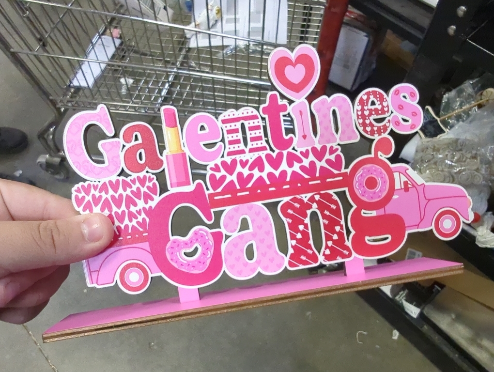 4Pcs Galentines Day Decorations Table Wooden Centerpiece Happy Galentines Day Table Decorations Pink Romantic Party Tiered Tray for Ladies Celebrating Party Table Decor
