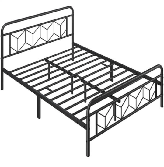 Yaheetech Black Twin Metal Platform Bed Frame Mattress Foundation with Diamond Pattern Headboard