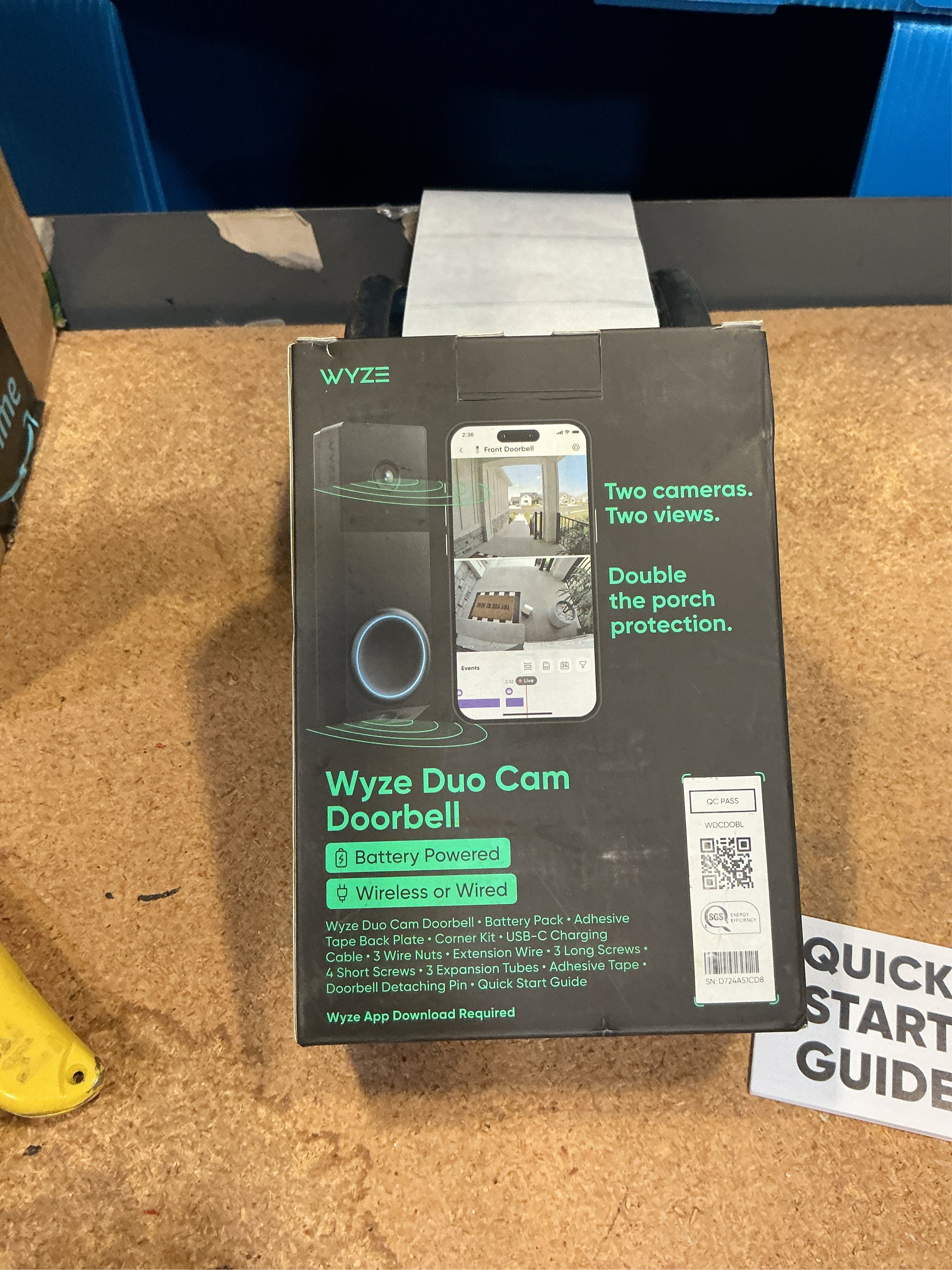 Wireless Duo Cam Video Doorbell, Battery Powered, 2K Full HD Video, 2 Cameras (People and Package), Color Night Vision