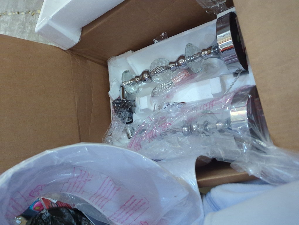 Sagebrook Home Set of 2 Crystal Table Lamps – Silver Metallic Base with White Linen Shade – Modern Glass Accent Lamps for Bedroom, Living Room, Home, Office – 28 Inches