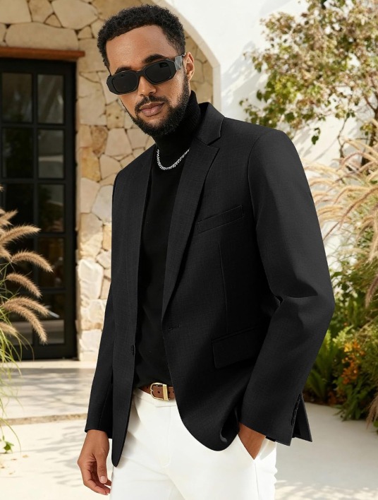 Men's Sport Coats & Blazers Linen Suit Jacket for Men Casual Suits One Button Black L