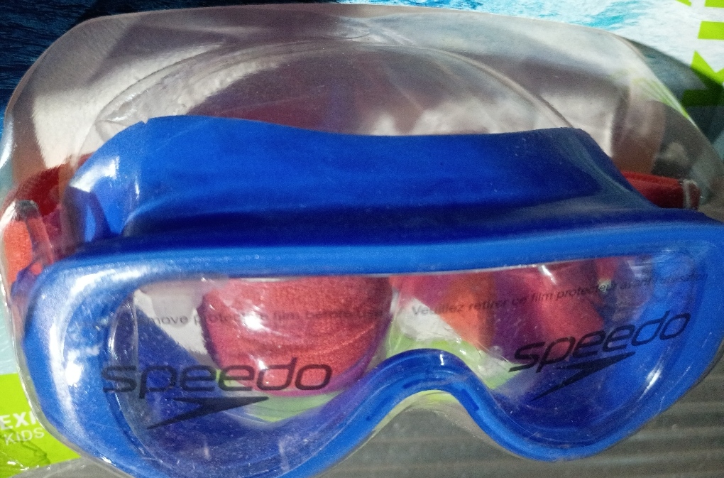 Speedo Kids' Swim Mask with Fabric Strap - Blue/Coral: Ages 3-6, Polycarbonate, TPR