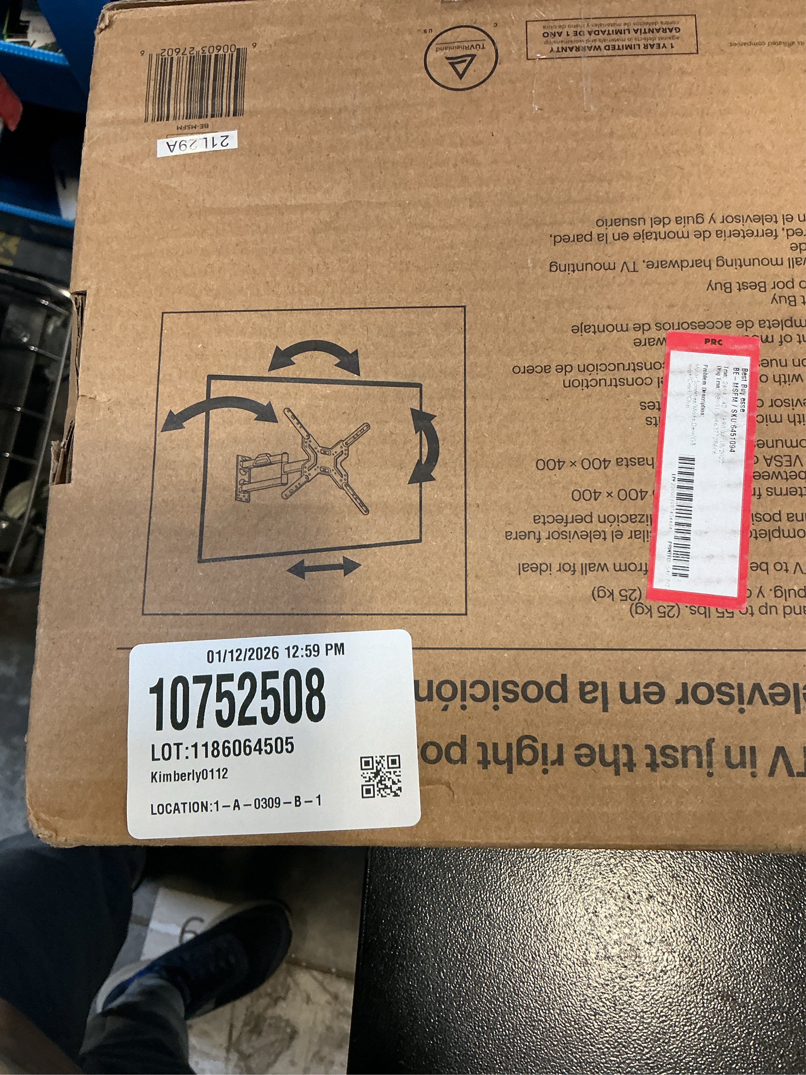 Best Buy Essentials Full Motion TV Wall Mount with Mounting Hardware Included, (New)