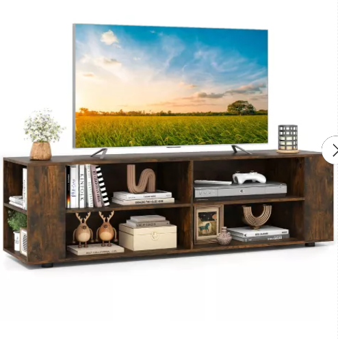 Costway Wood TV Stand Console Storage Entertainment Media Center w/ Adjustable Shelf Walnut
