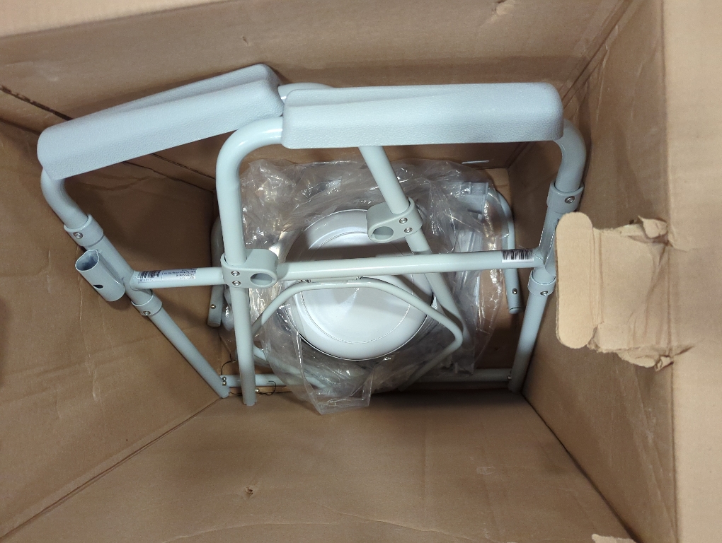 Drive Medical Folding Steel Bedside Commode Chair - Portable 3-in-1 Toilet Solution - Adjustable Height - 7.5 Qt Bucket Included - Durable Powder-Coated Steel Frame - Supports Up To 350 Lb