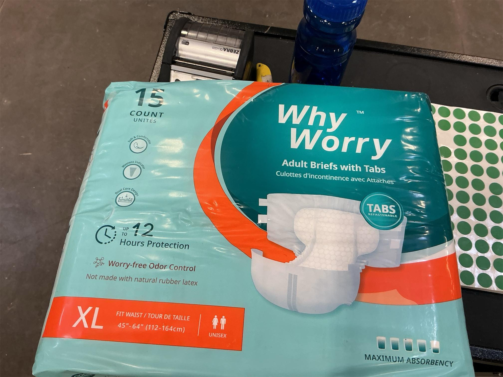 WhyWorry Adult Diapers with Tabs, Disposable Incontinence Briefs for Women & Men with Maximum Absorbency, Adult Briefs for Incontinence Overnight, Odor Control, Unisex, XLarge, 15 Count