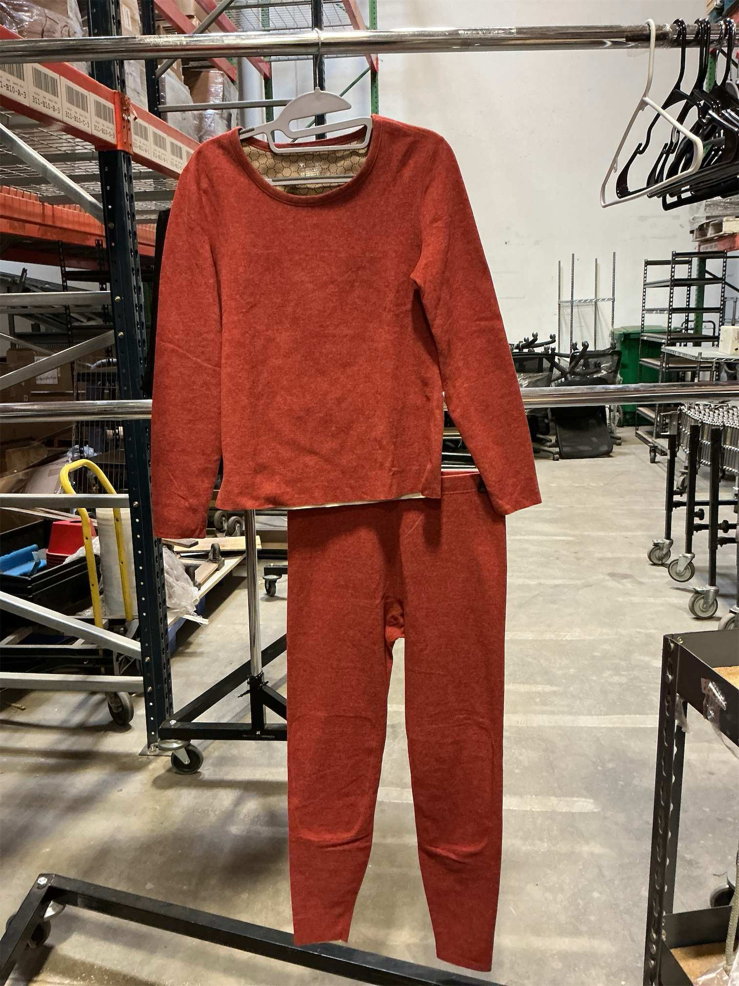 Size S/M Burnt Orange Fleece Thermal Underwear Lined Long Johns Base Layer Top and Leggings 2 Pc Set for Cold Weather