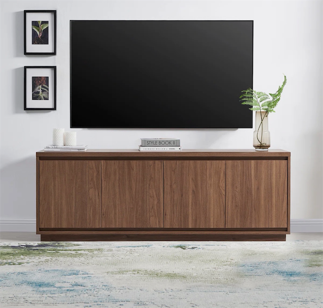 Presque Rectangular TV Stand for TV's up to 75 in Satin Walnut