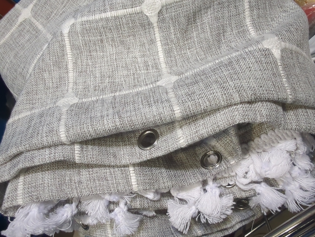 BTTN Boho Farmhouse Shower Curtain, Linen Rustic Heavy Duty Fabric Shower Curtain Set with Tassel, Water Repellent, Bohemian Vintage Country Thick Cloth Shower Curtains for Bathroom, Gray/Grey, 72x72