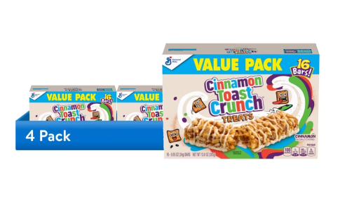 (4 pack) Cinnamon Toast Crunch Cereal Treat Bars, Snack Bars, Value Pack, 16 Ct, 13.6 oz