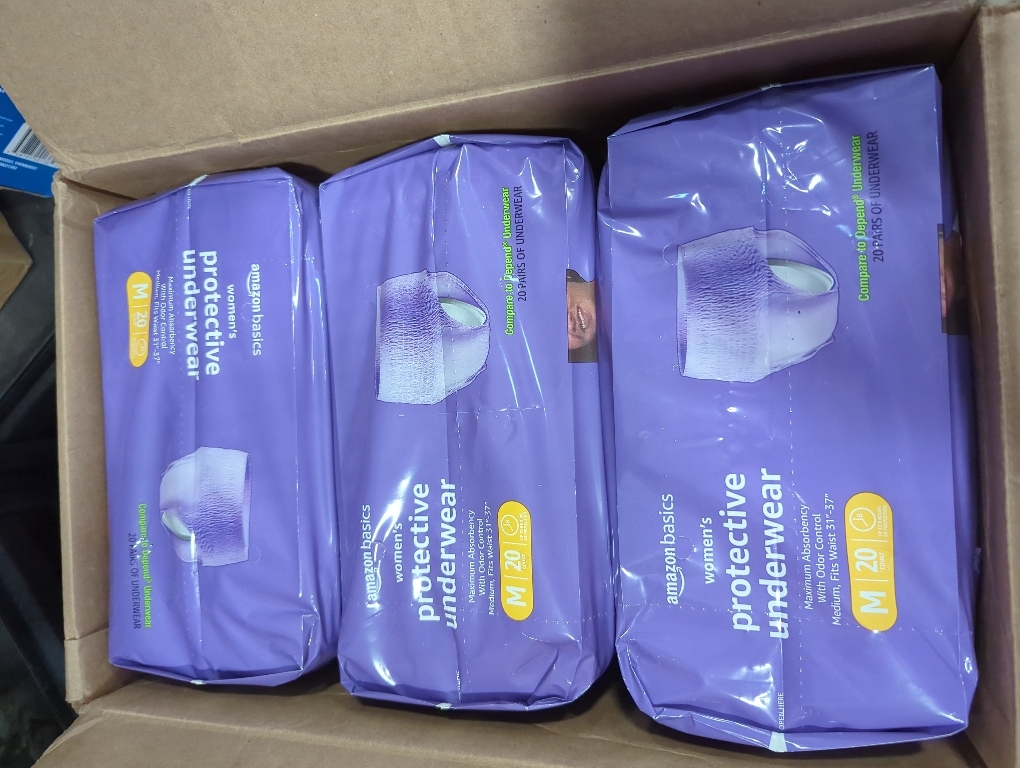 Amazon Basics Incontinence Underwear for Women, Protective, Disposable, Postpartum, Maximum Absorbency, Medium, Lavender, 60 Count (3 Packs of 20)
