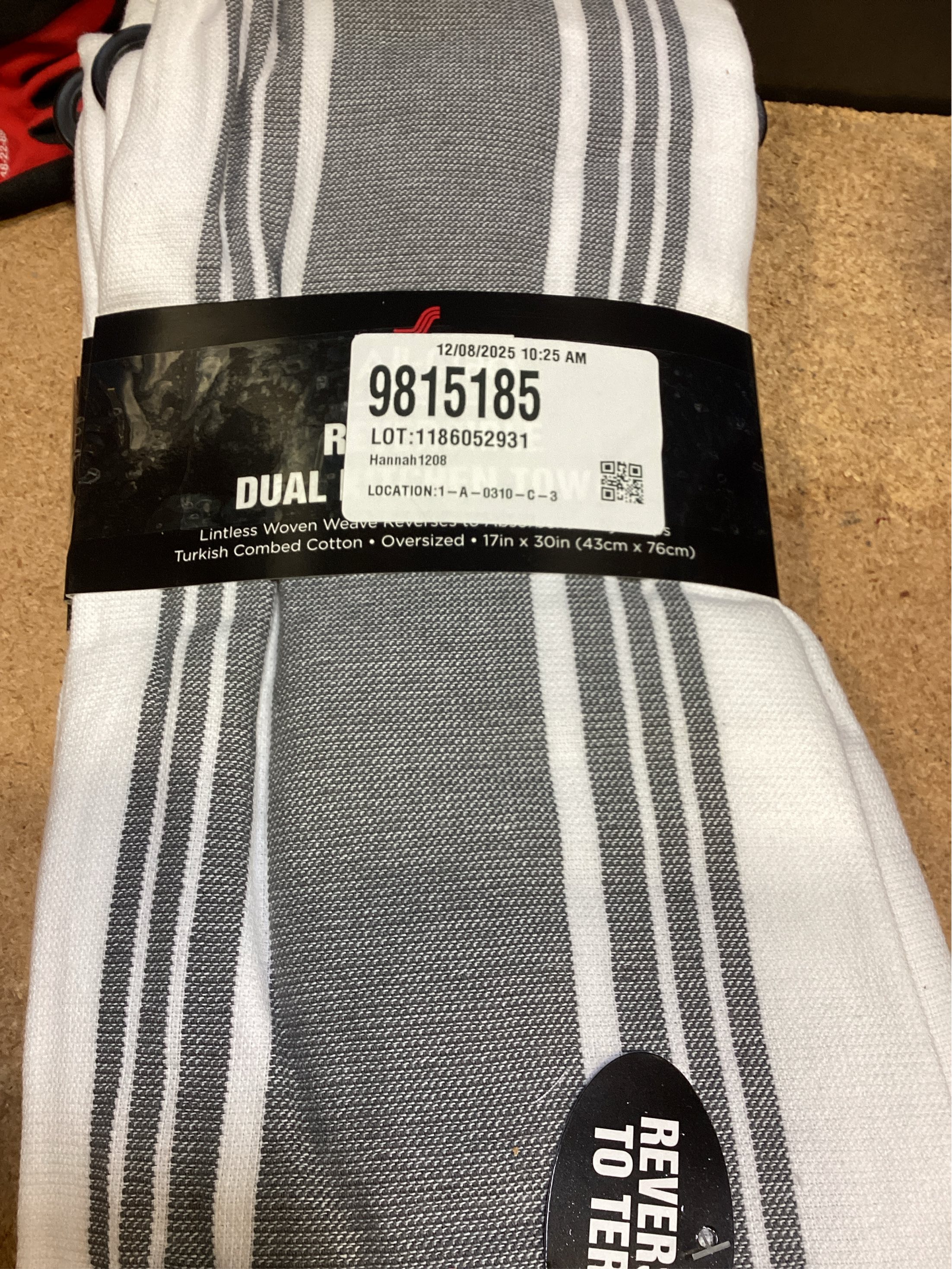 All-Clad Striped Dual Kitchen Towel in Pewter 3 pack