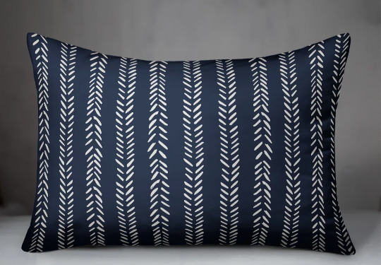 Striped Outdoor Reversible Throw Pillow Blue