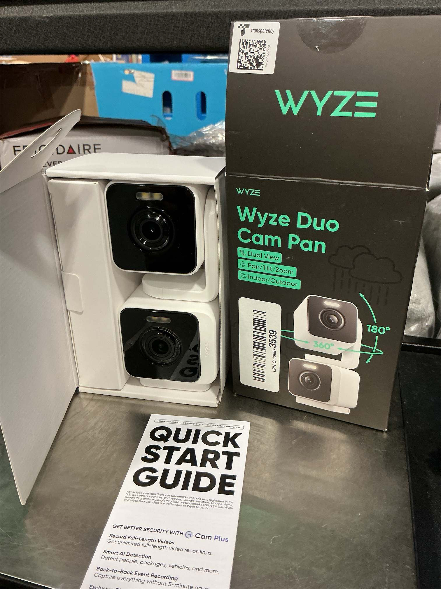 WYZE Duo Cam Pan Indoor/Outdoor IP65 2K 360° Pan/Tilt Smart Home Security Camera with Color Night Vision, Compatible with Alexa & Google Assistant, White