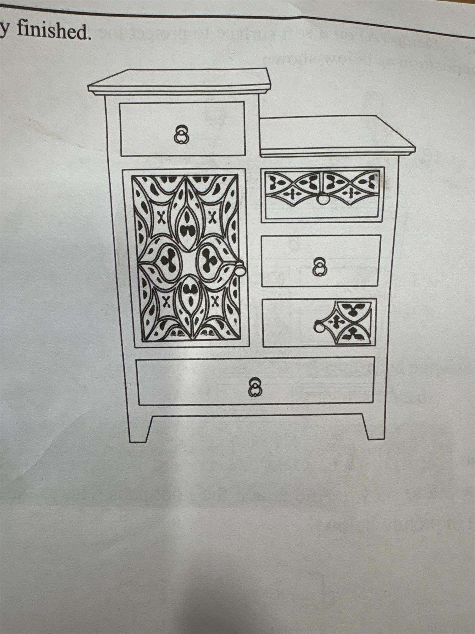 Farmhouse Accent Chest with Carved Door and 5-Drawers, Vintage Storage Cabinet Modern Dresser for Living Room, Entryway, Hallway, Multi-Drawer Organizer, Natural and Deep Blue. ( Damage see the pictures)