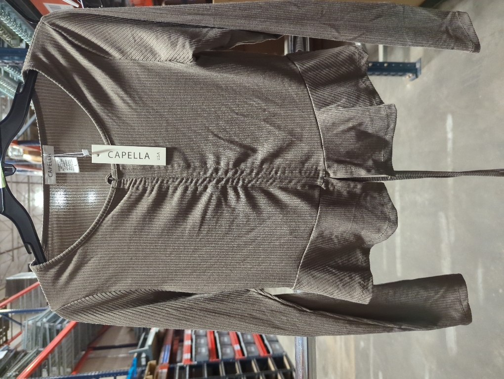 Size Large Capella USA Ribbed Drawstring Front Long Sleeve Peplum Top