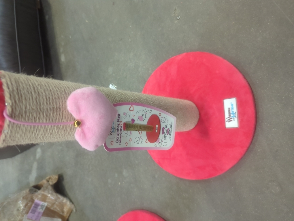 Whisker and Mittens Red Cat Scratching Post with Pink Heart Toy