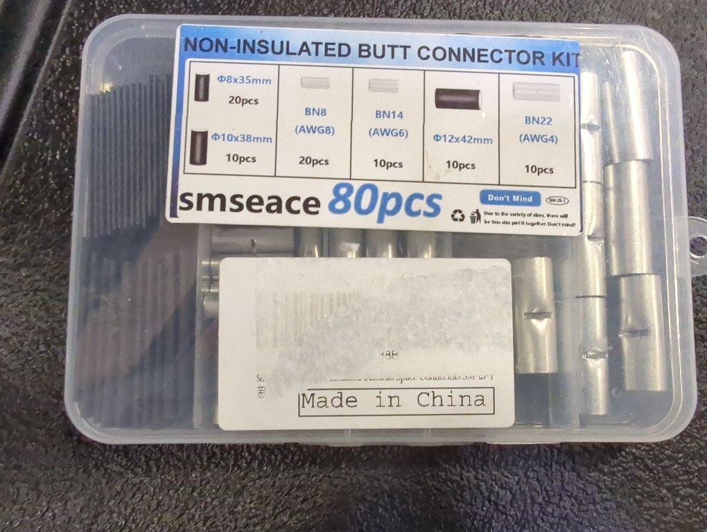 smseace 80pcs 4/6/8AWG Non Insulated Butt Connectors Kit with Heat shrinkable Tube for Wiring 4/6/8 Guage Pure Copper Butt Splice Connectors for Automotive, Marine and Industrial Applications