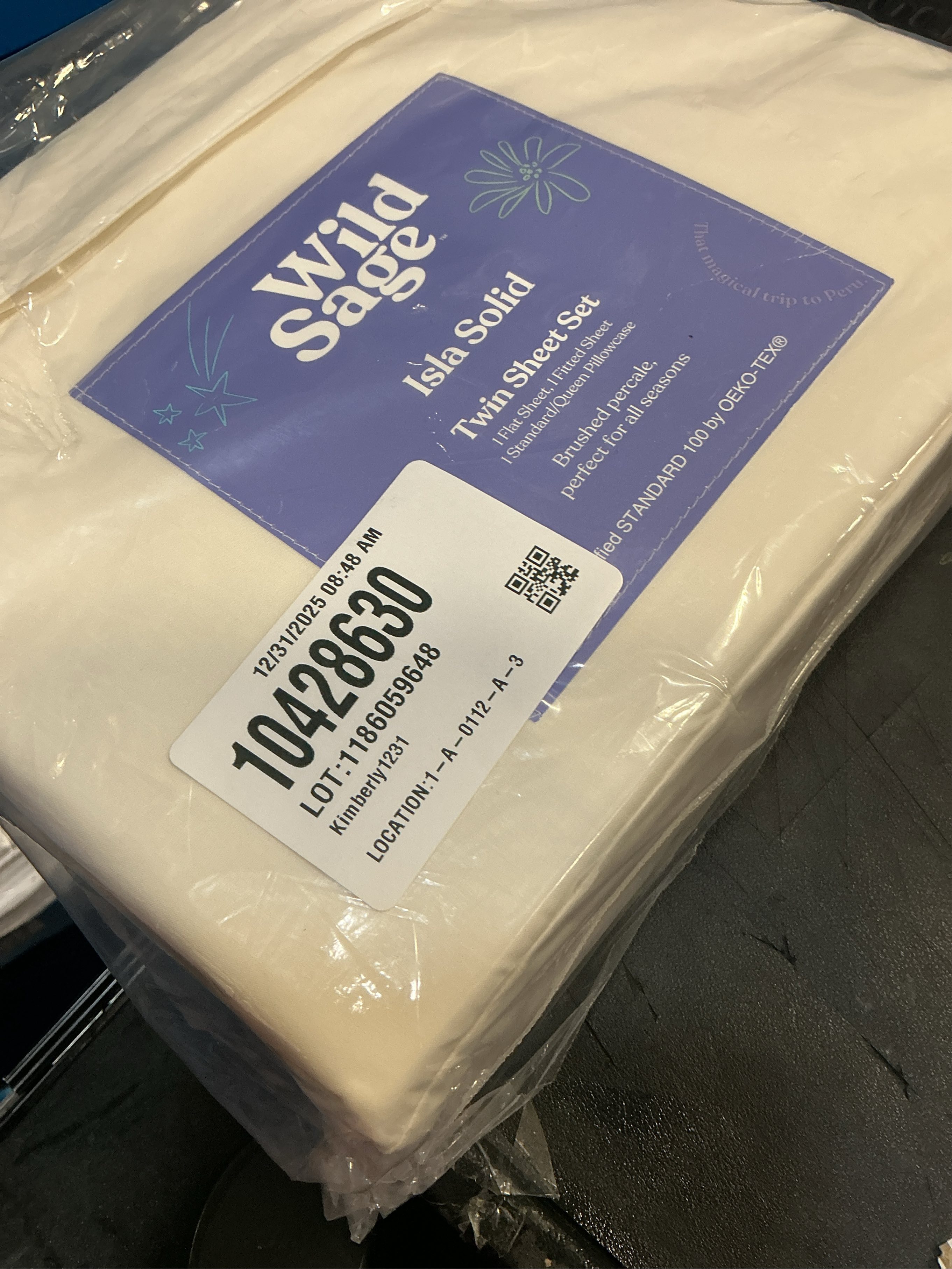 Wild Sage Brushed Cotton Percale 300-Thread-Count Twin Sheet Set in Coconut Milk