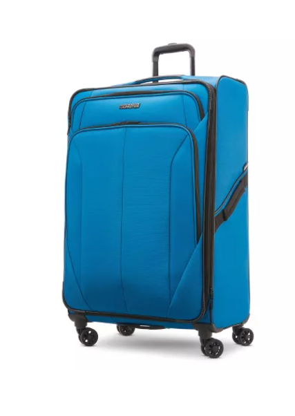 American Tourister Phenom Softside Large Checked Spinner Suitcase - Blue: 4-Wheel Travel Bag