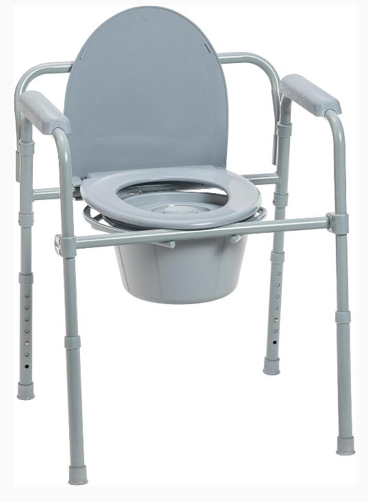 Drive Medical Folding Steel Bedside Commode Chair - Portable 3-in-1 Toilet Solution - Adjustable Height - 7.5 Qt Bucket Included - Durable Powder-Coated Steel Frame - Supports Up To 350 Lb