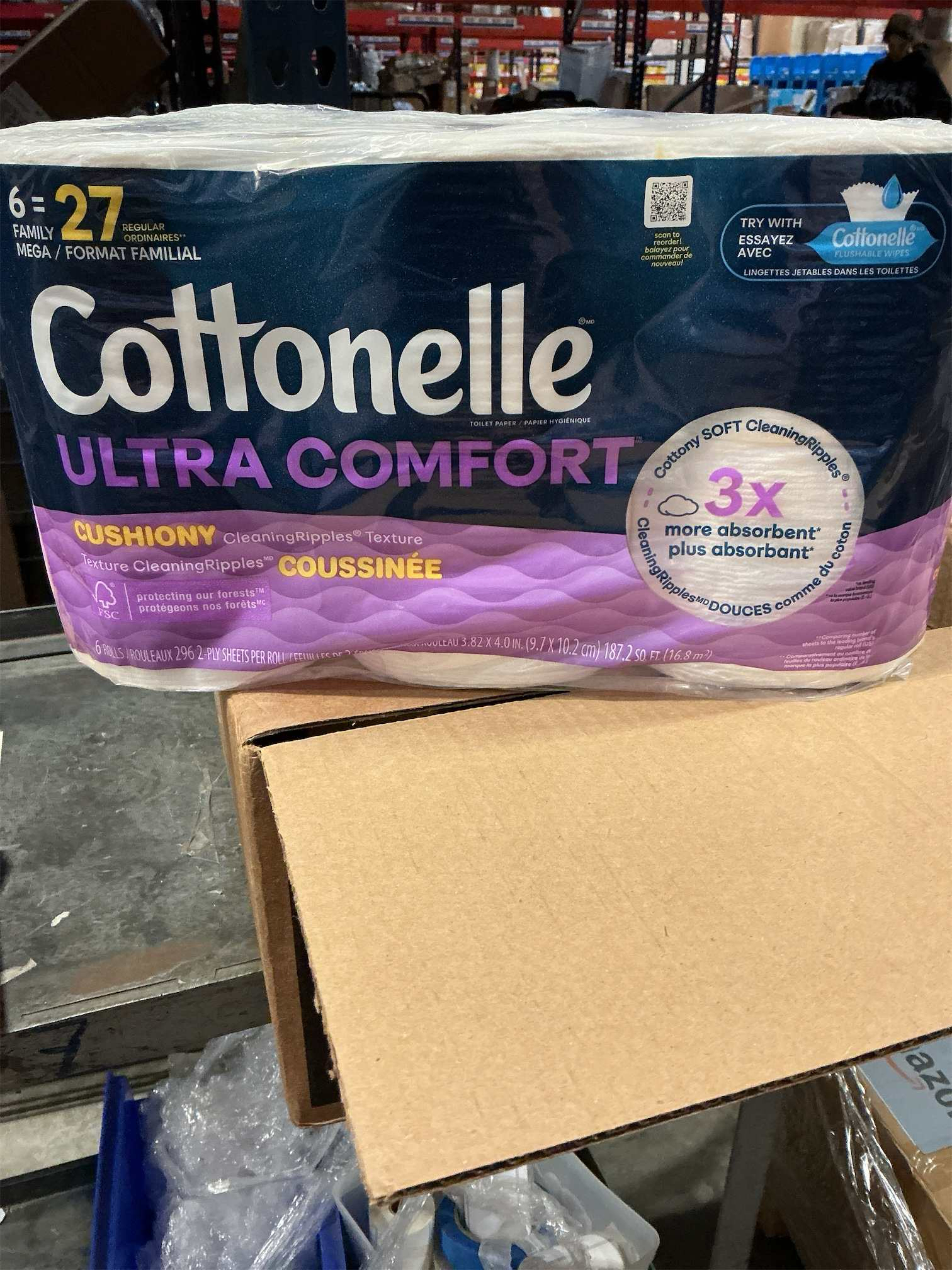 Cottonelle Ultra Comfort Toilet Paper with Cushiony CleaningRipples Texture, Strong Bath Tissue, 24 Family Mega Rolls = 108 Regular Rolls (4 Packs of 6)