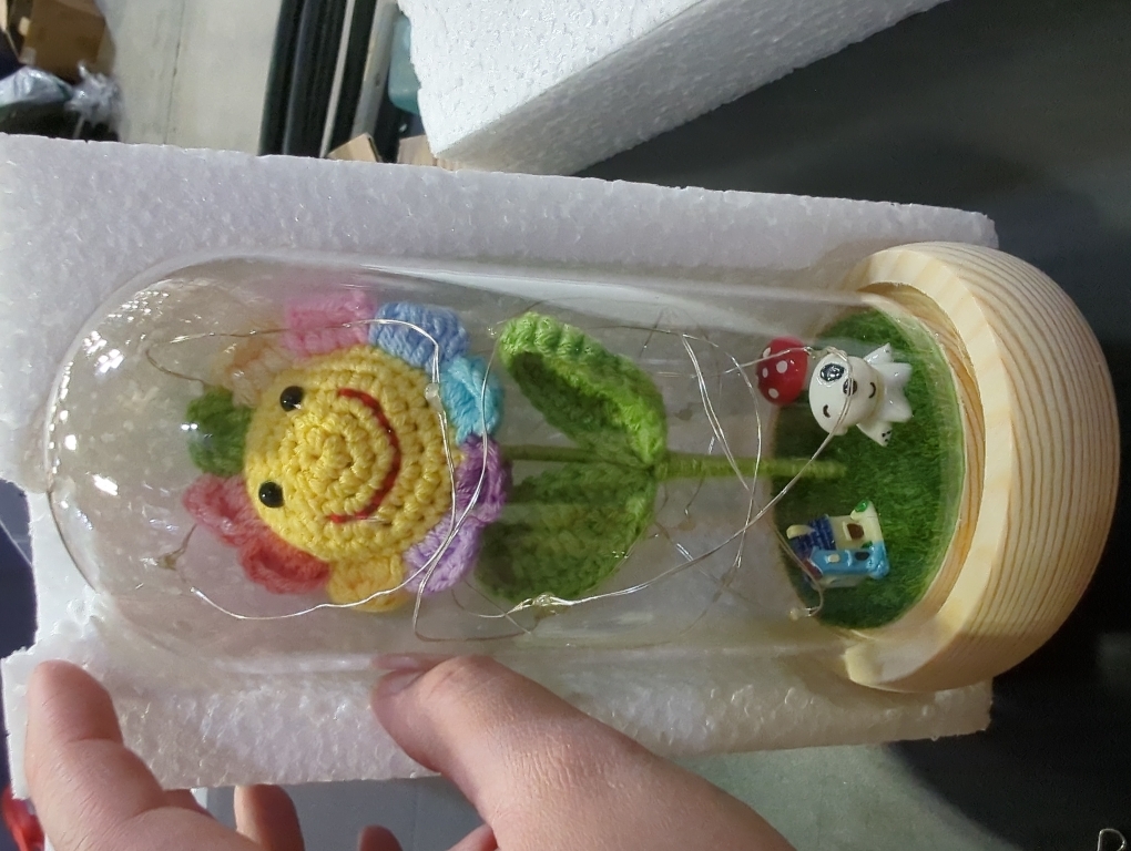 Eternal Sunflower Gifts for Women, Crochet Artificial Sun Flower Decor in Plastic Dome with Led, for Her Mom Mothers Day Birthday Anniversary Christmas Valentine Gifts (Yellow)