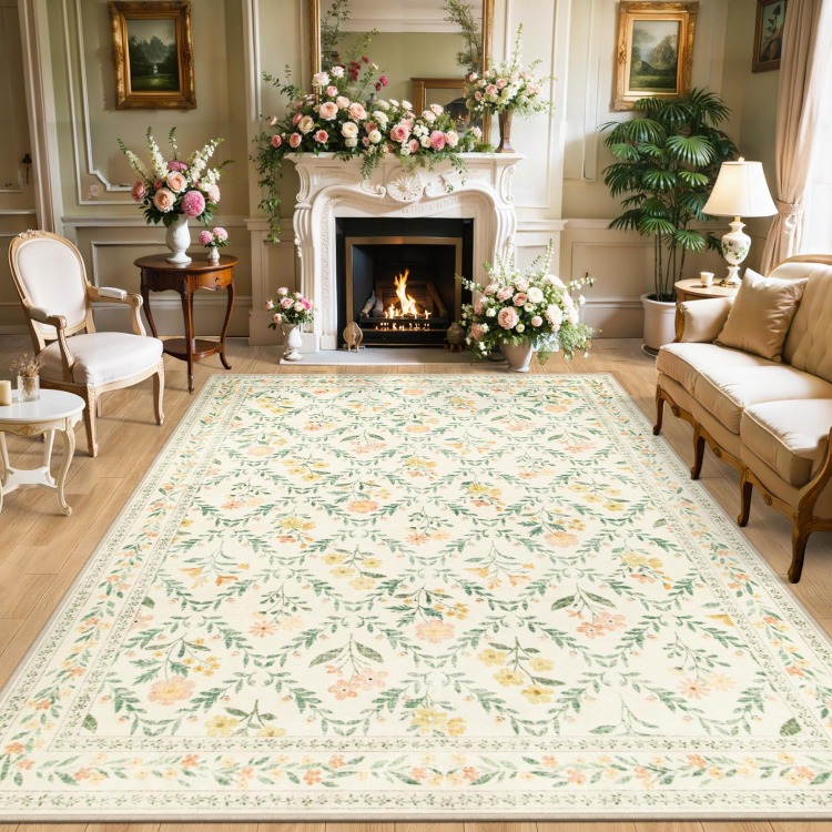 Large floral rug cream and flowers plhxfr
